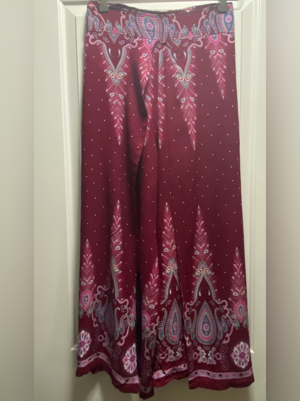 Maroon and Pink Print Boho High Waisted Split Leg Palazzo Pants Fit like M